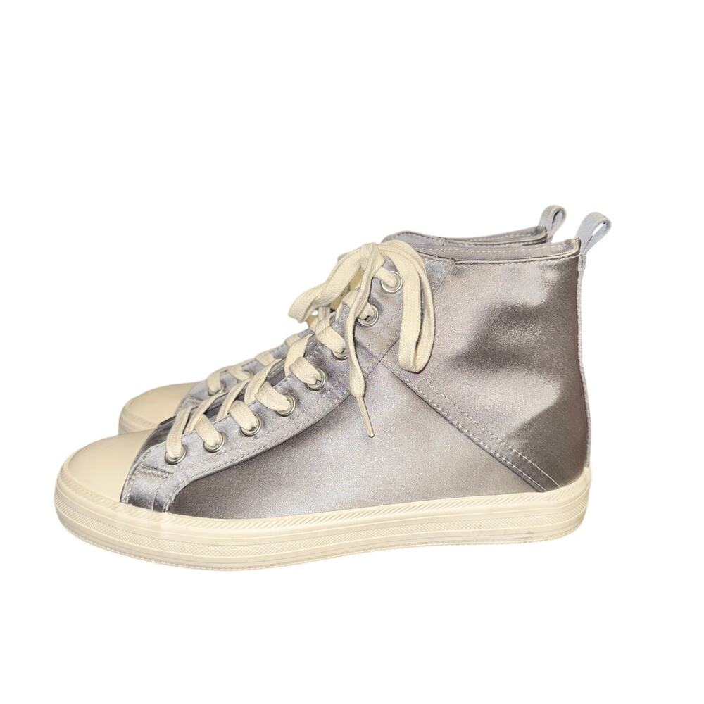 Zara Satin Effect High Top Sneakers Women's Size 9 Silver Lace Up Shoes